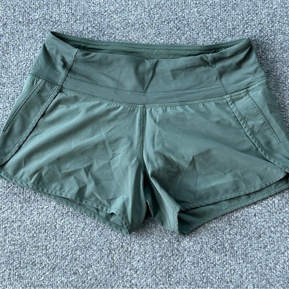 Lululemon Speed Up Shorts Womens 4 Green Lined Running Athletic Zip Pocket - Picture 2 of 14